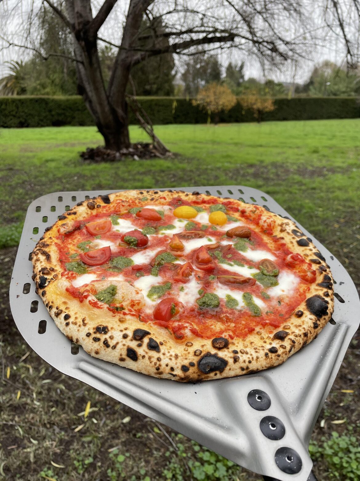 Cherry tomatoes and pesto is the way to go