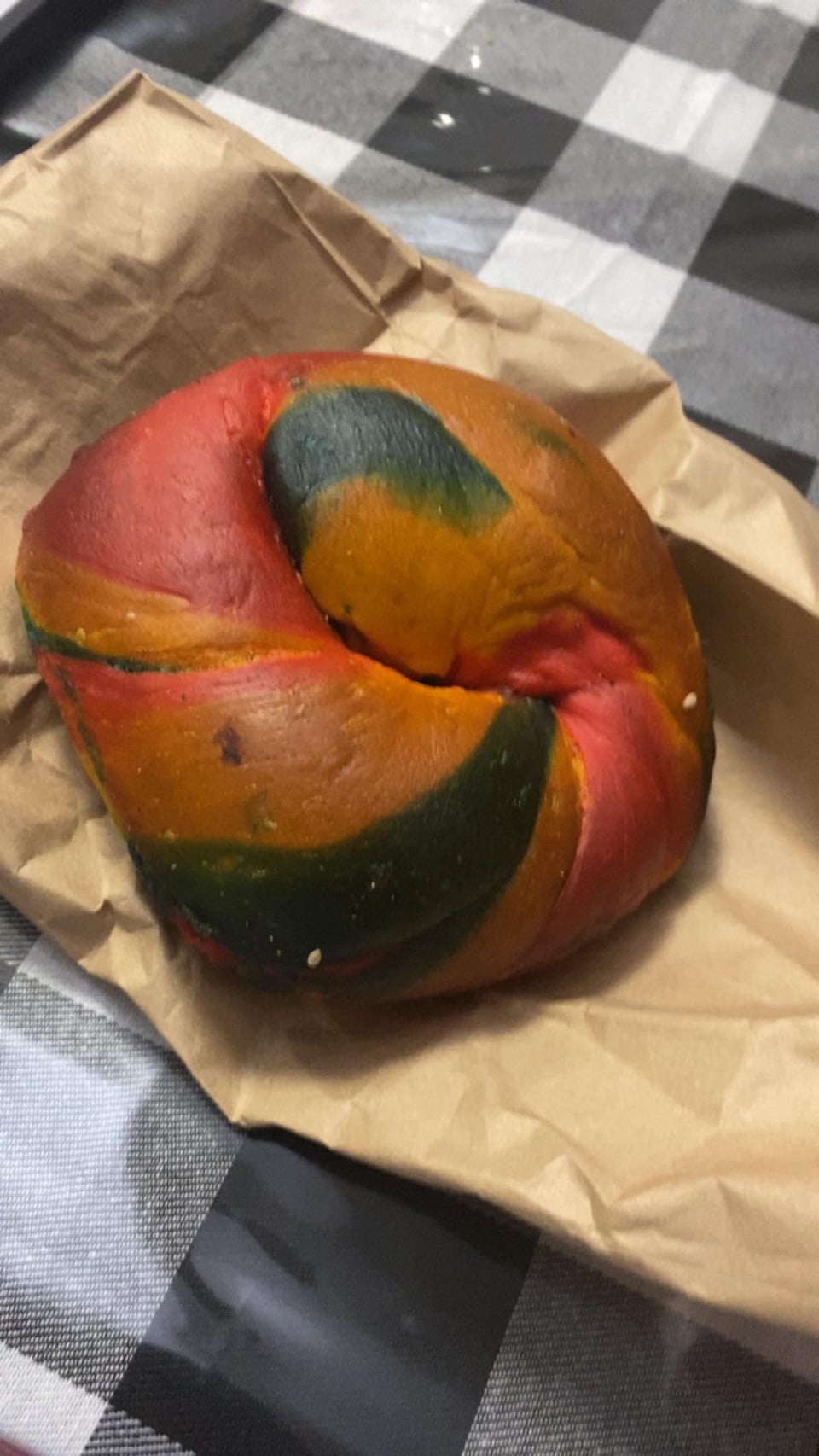 calorie estimate in this rainbow bagel from a local bagel shop