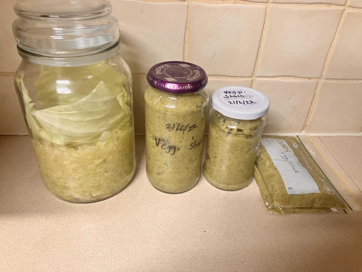 Made Sauerkraut and Veggie Stock Paste today!