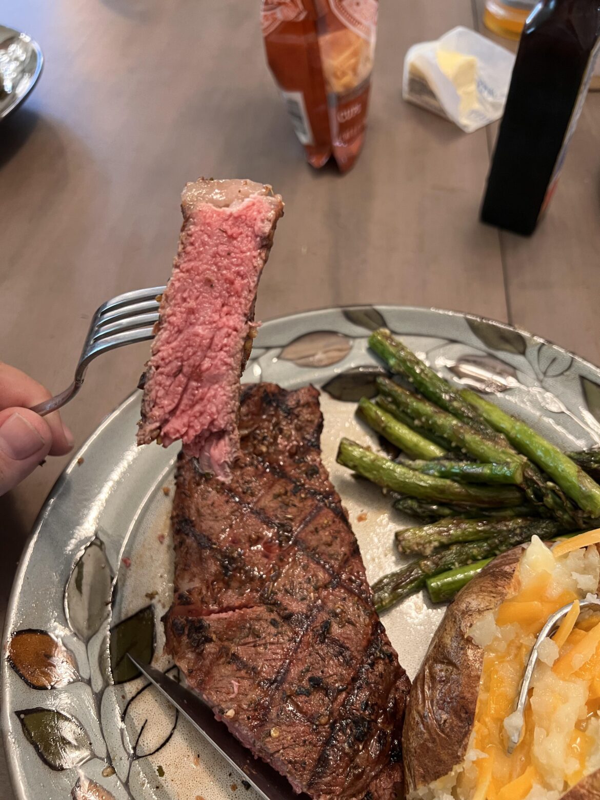 First time cooking a steak on a gas grill. Came out better than I thought it would