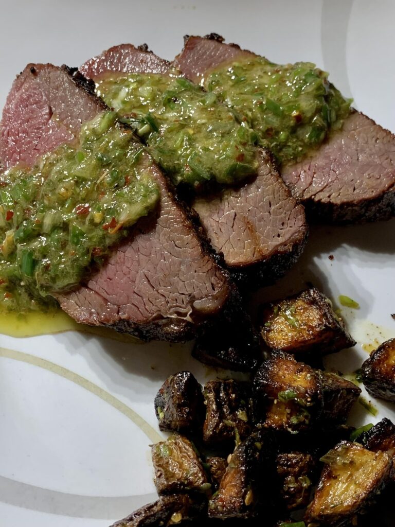 Grilled Tri Tip with a homemade Chimichurri sauce. First time making either, tri tip is not a popular cut in Wisconsin. Should have pulled it off a little bit sooner but was still delicious.