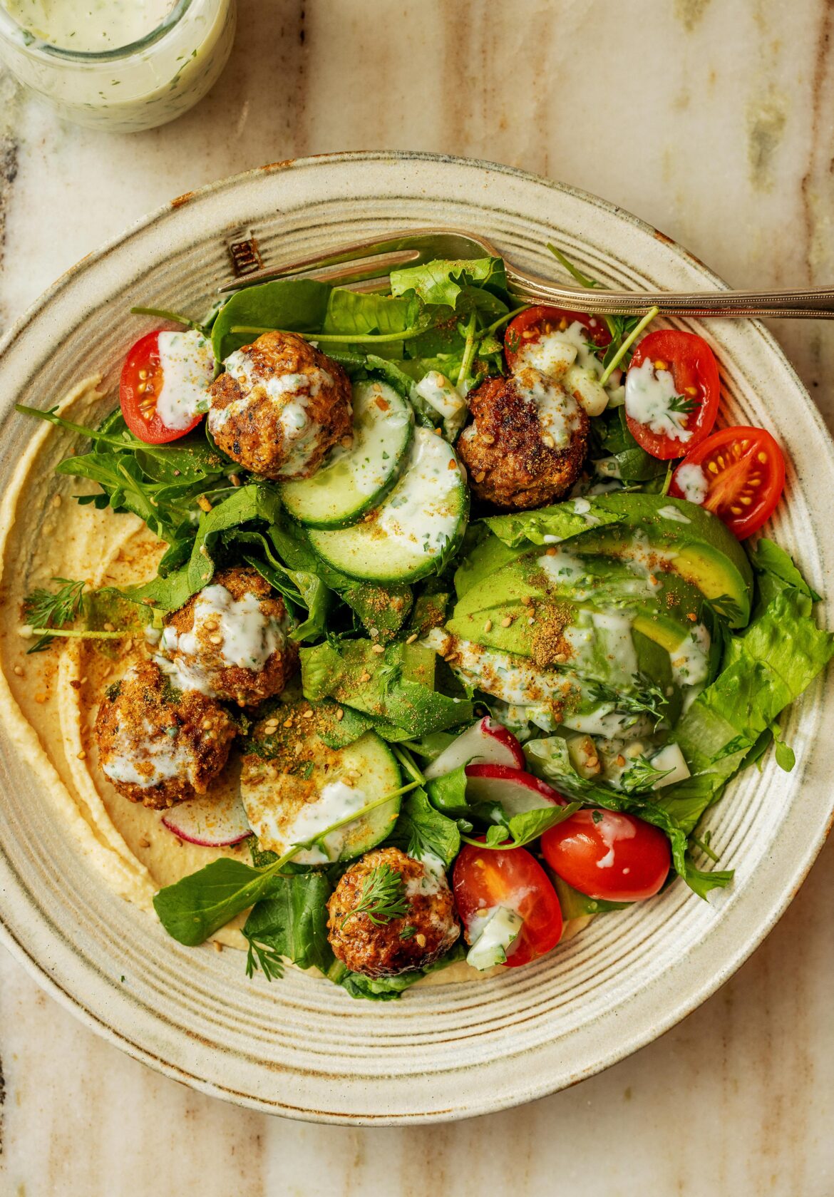 Shawarma-Spiced Meatball Salad Bowl