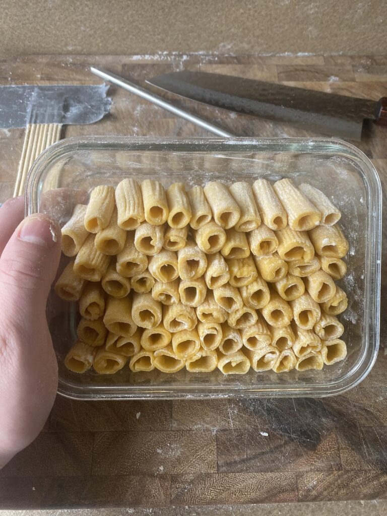 First time making pasta. Hand made rigatoni, no pasta machine.