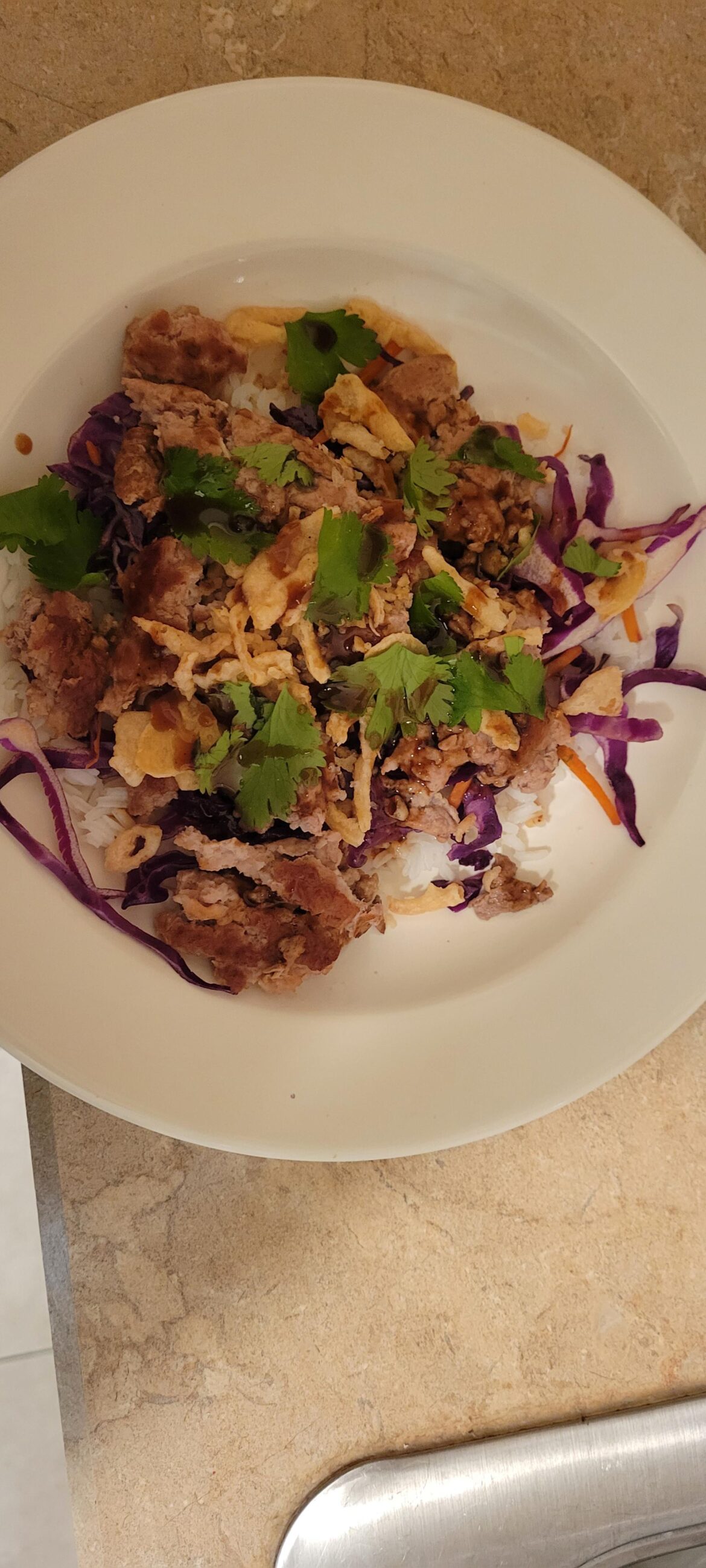 First meal! Sweet chili pork & cabbage stir-fry