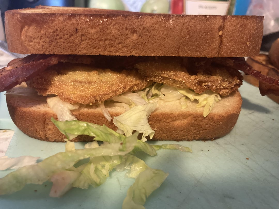 Made Fried green tomato BLT’s for Father’s Day. Dining and Cooking