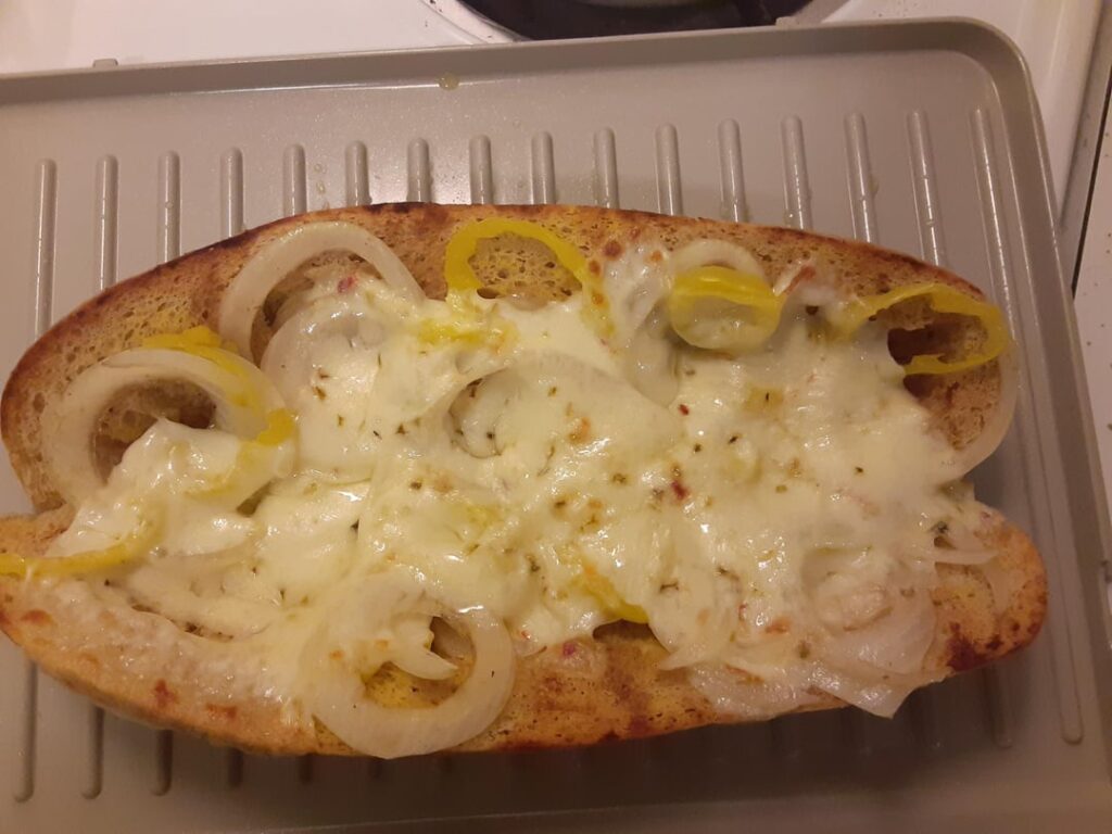 Salami and balogni, fixens, and gooey cheese sub