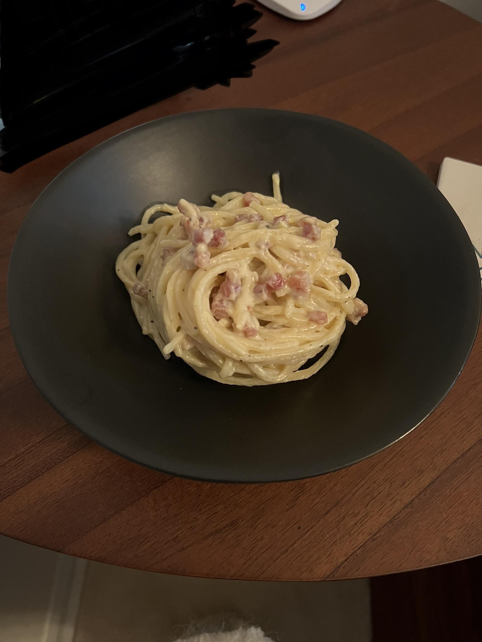 First try at carbonara using Luciano Monosilio’s method 🤌🏼 Dining and
