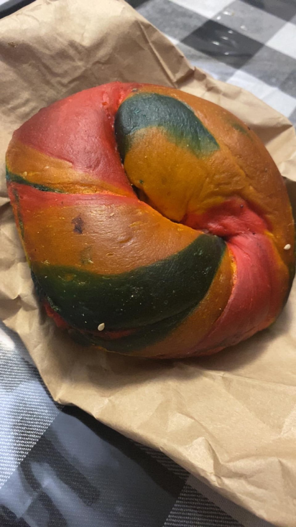 calorie estimate in this rainbow bagel from a local bagel shop