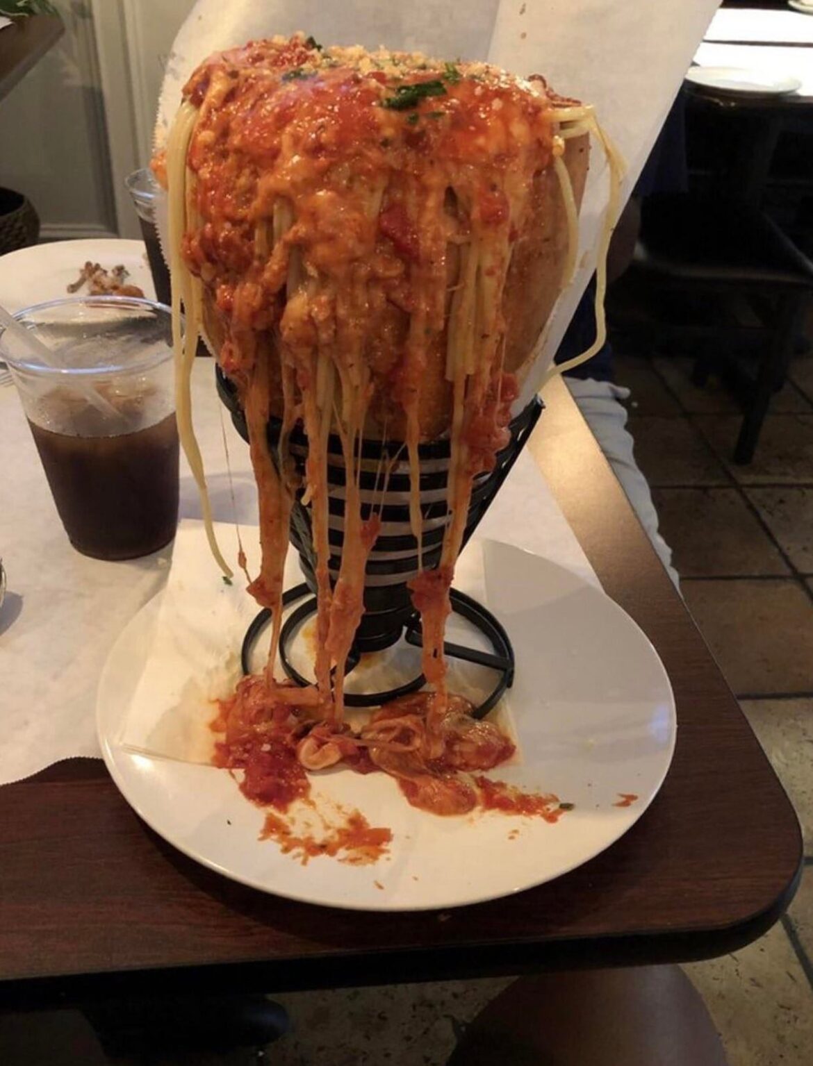 Spaghetti bolognese in a bread cone