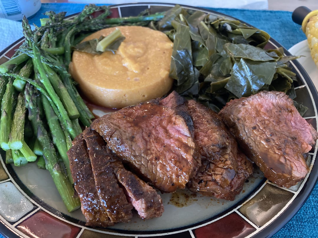 Cajun butter steak, grits and veg under 800 calories Dining and Cooking