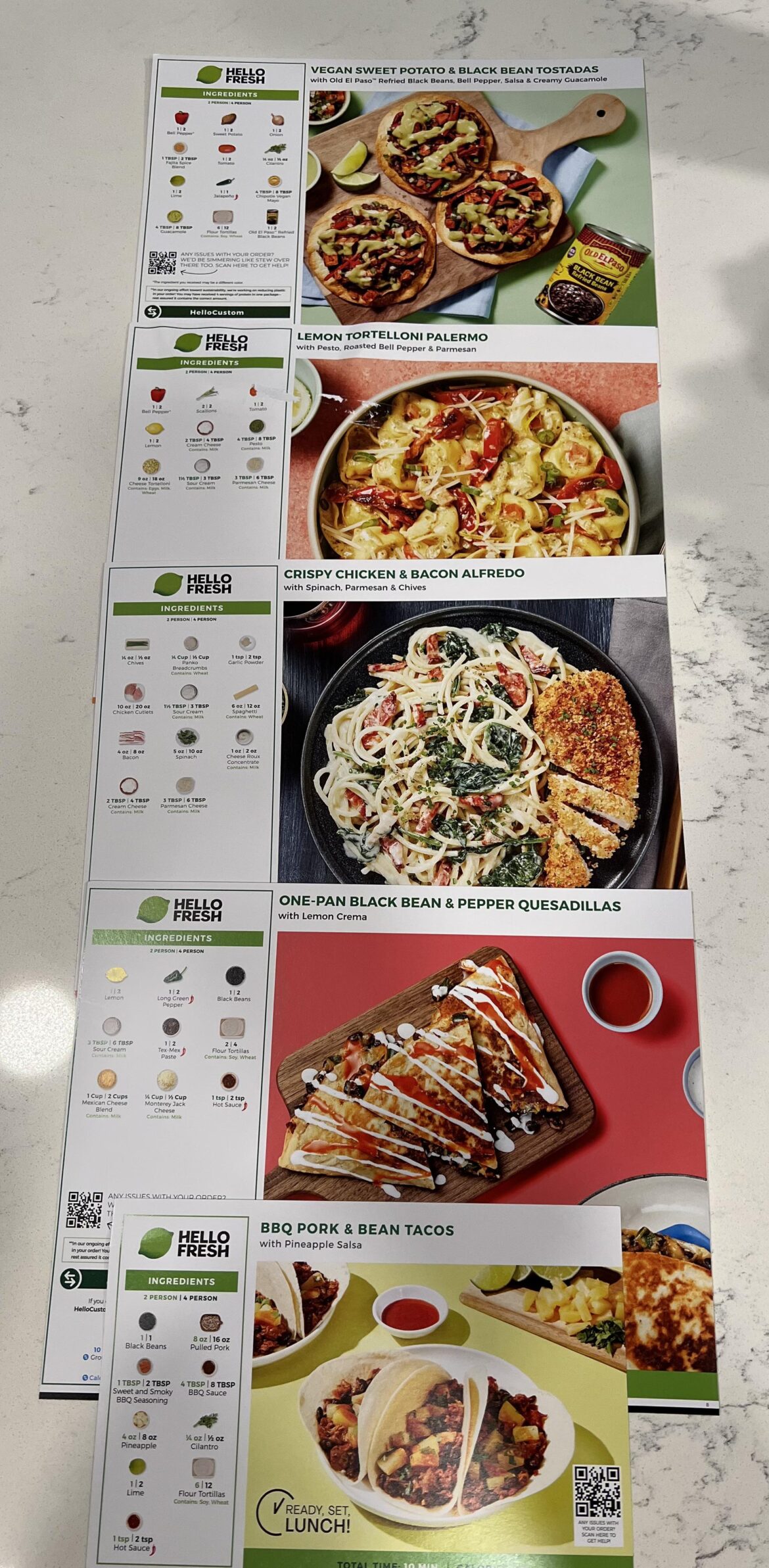 Meal line up this week, plus not pictured the juicy burger add on pack. Excited to try the tosadas, got ground beef to go with them🤙🏼