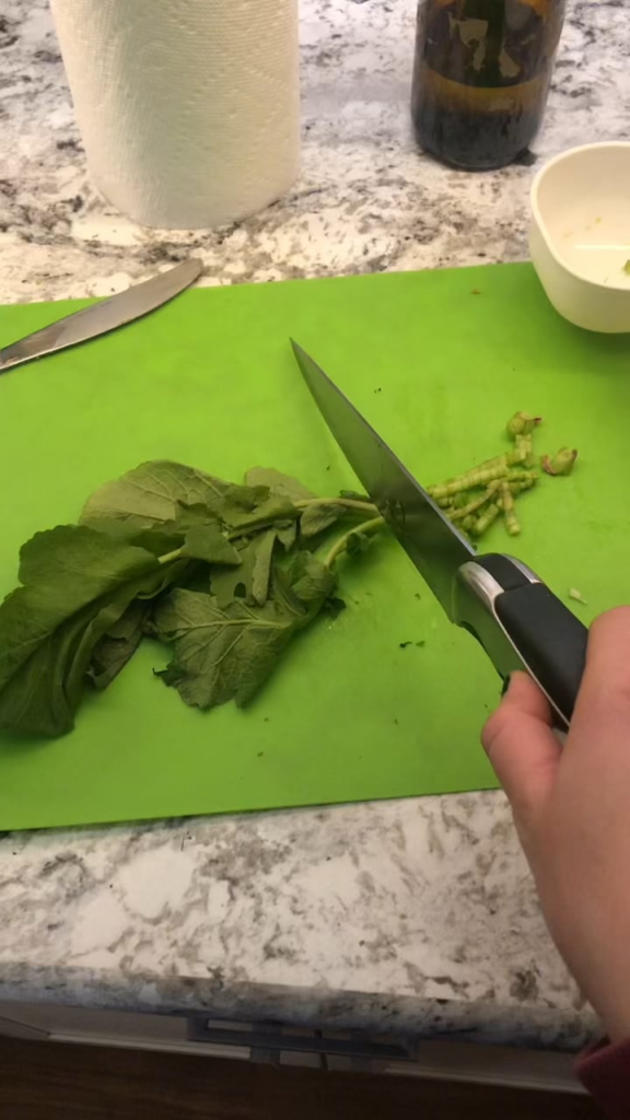 Radish green pesto pasta
