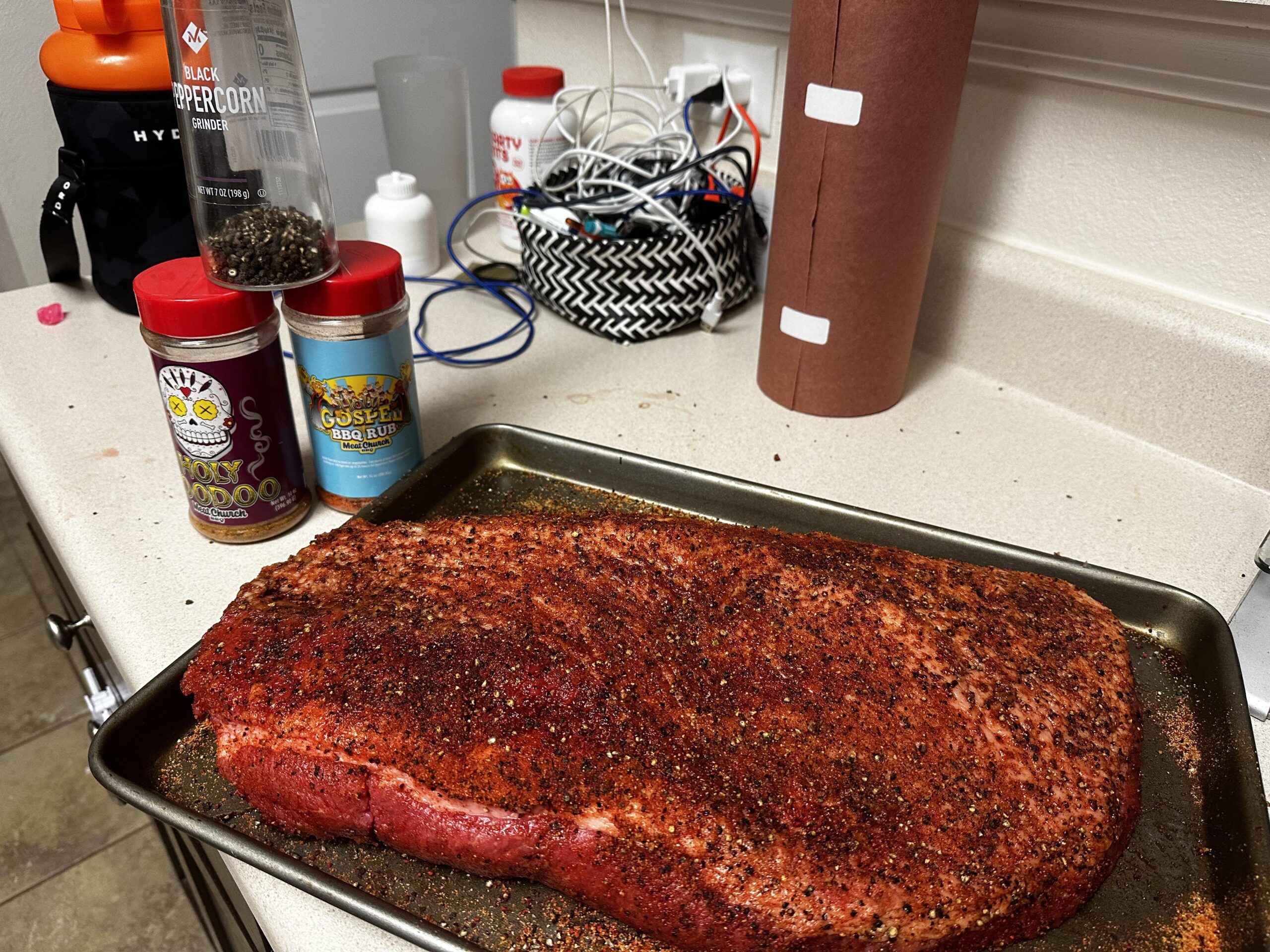 First brisket going down in the AM! Dining and Cooking