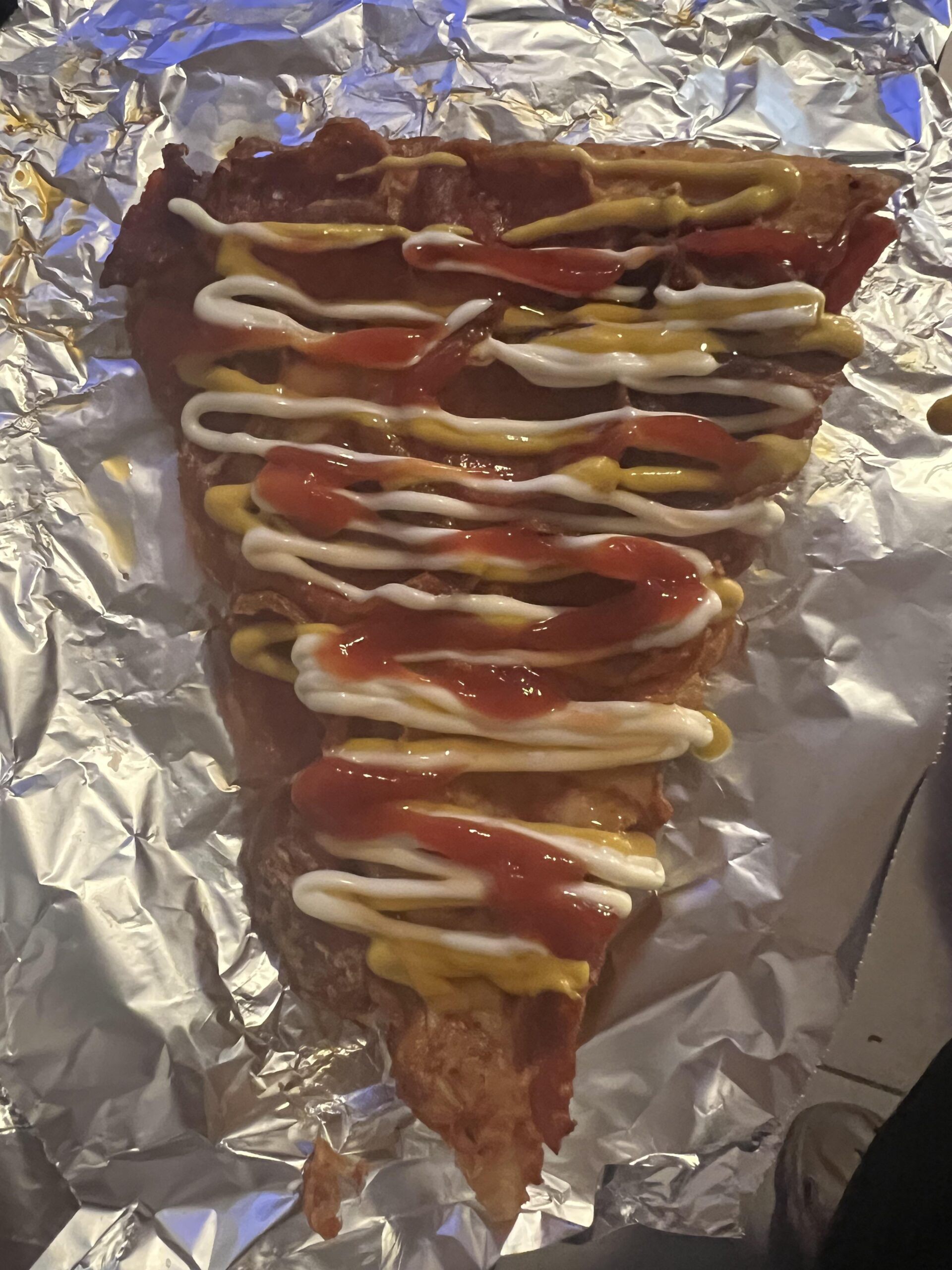 Mustard, mayonnaise, duck sauce, ketchup. Oh yea and pepperoni