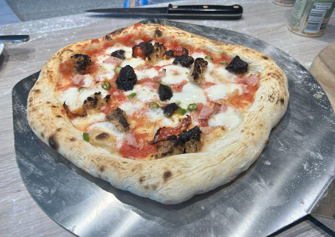 1st Go at proper Neopolitain Pizza - Black Pudding, White Pudding, ham, chorizo, green chilli.