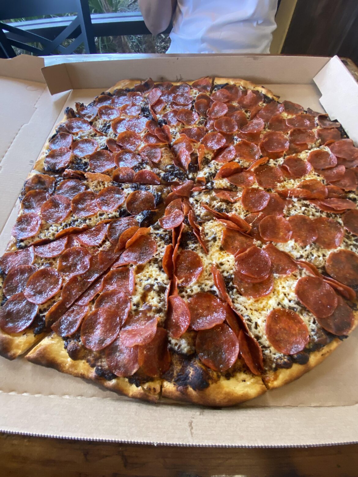 Burattino, Black Garlic Pizza w/120 pepperoni. standard on there menu.