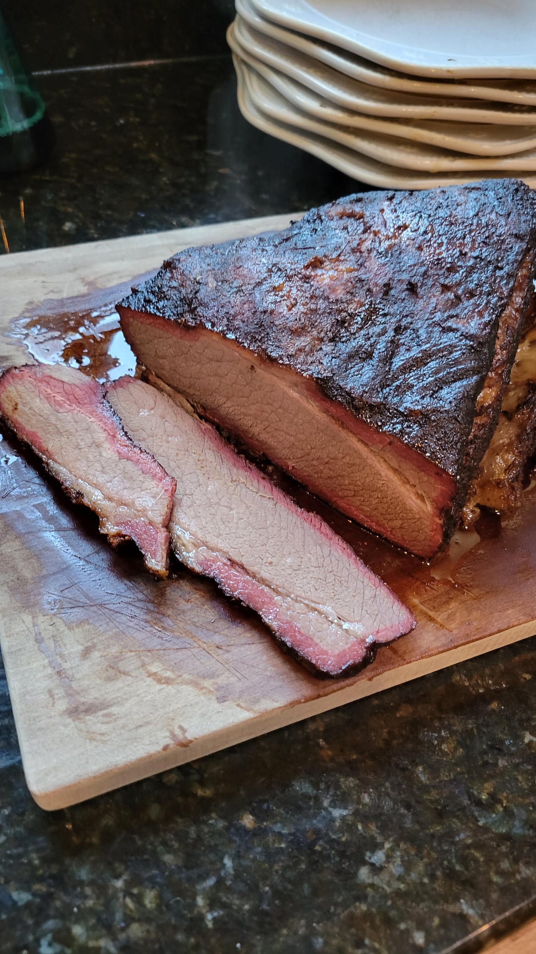 First Brisket. Temp Issues but Final Result was Good. Dining and Cooking