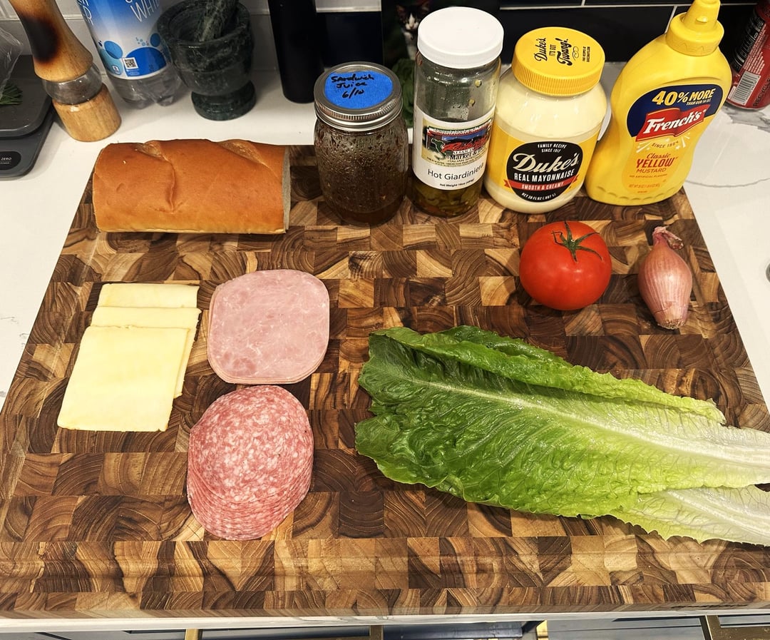 sub sandwich salami, ham and muenster w/deli dressing, giardiniera