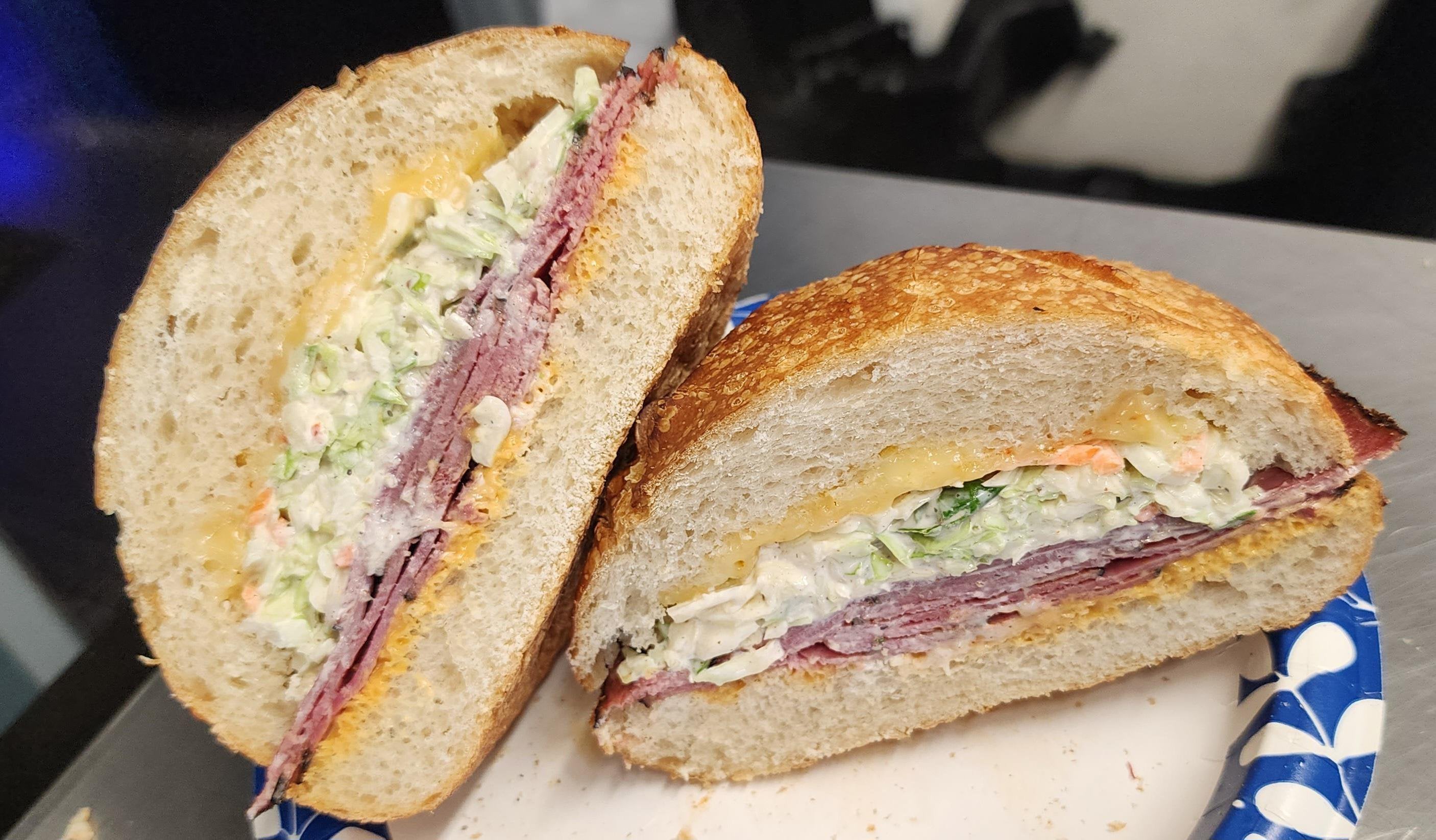 Doing some experiments with a pastrami sandwich! Homemade jalapeño