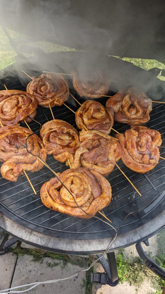 Korean style pork belly pinwheels