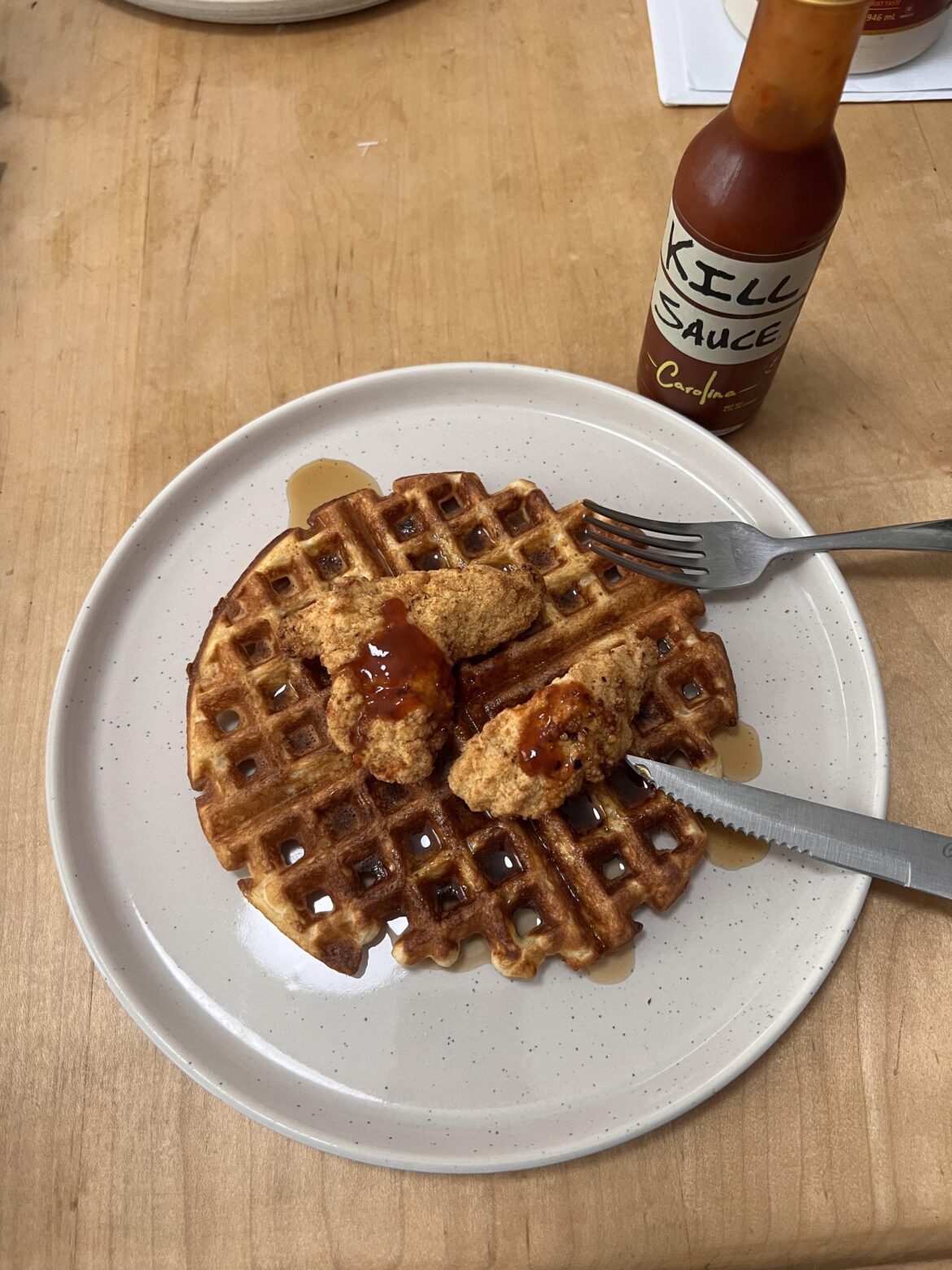 Ghost and Carolina Reaper chicken and waffles