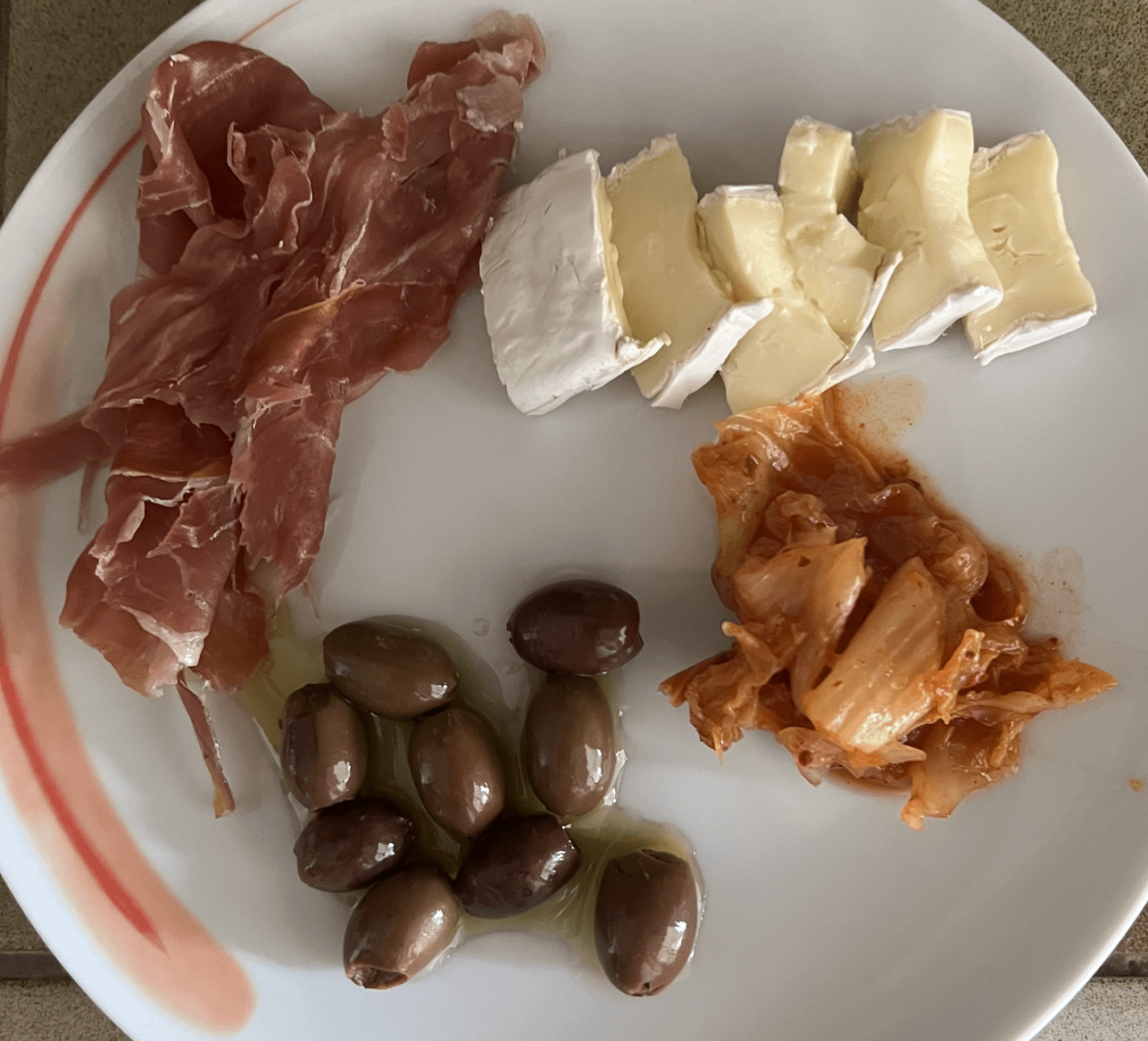Savory plate with kimchi - served as a great summer snack