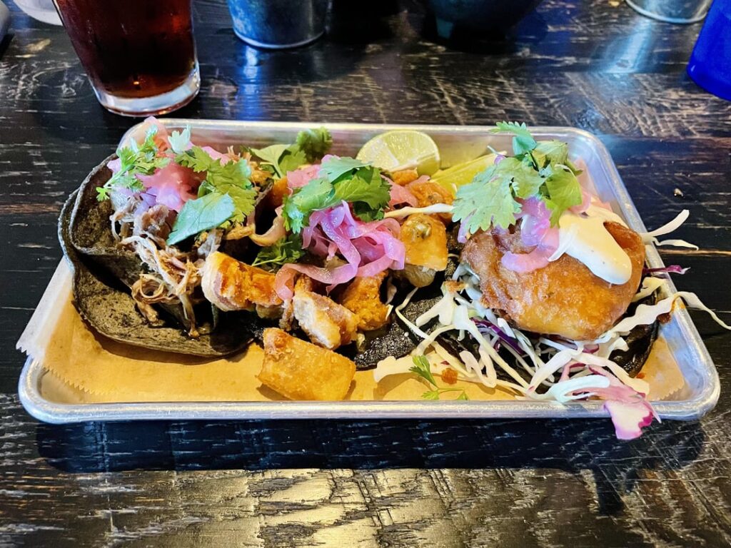 My fav tacos from Cacao Mexicatessen in Eagle Rock. One of the finest fish tacos around imo.