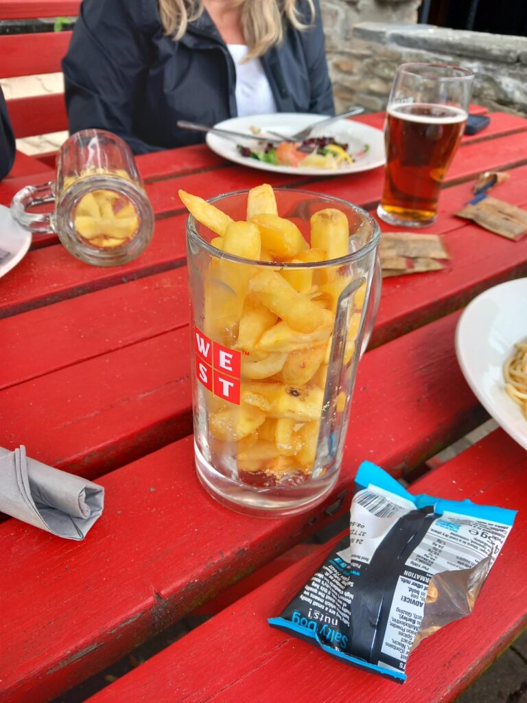 A "pint of chips". Trying to get an even salting was a challenge