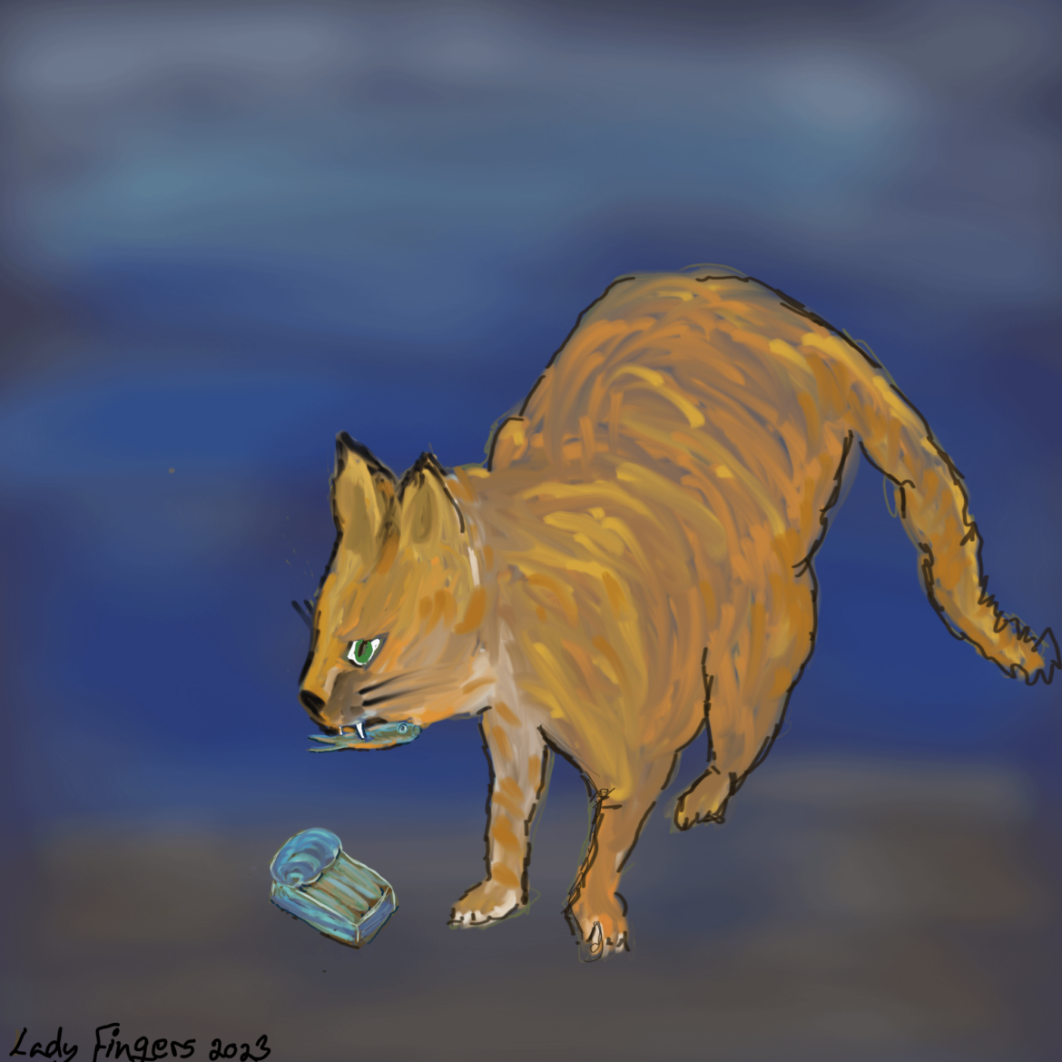 Badly Drawn Cat With Sardines