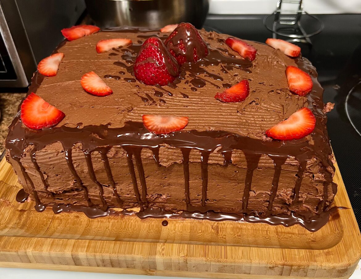 This cake I made for my friends birthday today almost killed me….Don’t mind the lopsided look, it was literally in crumbles before this. I’m just glad it looks somewhat like a cake! Frosting and ganache made from scratch!!