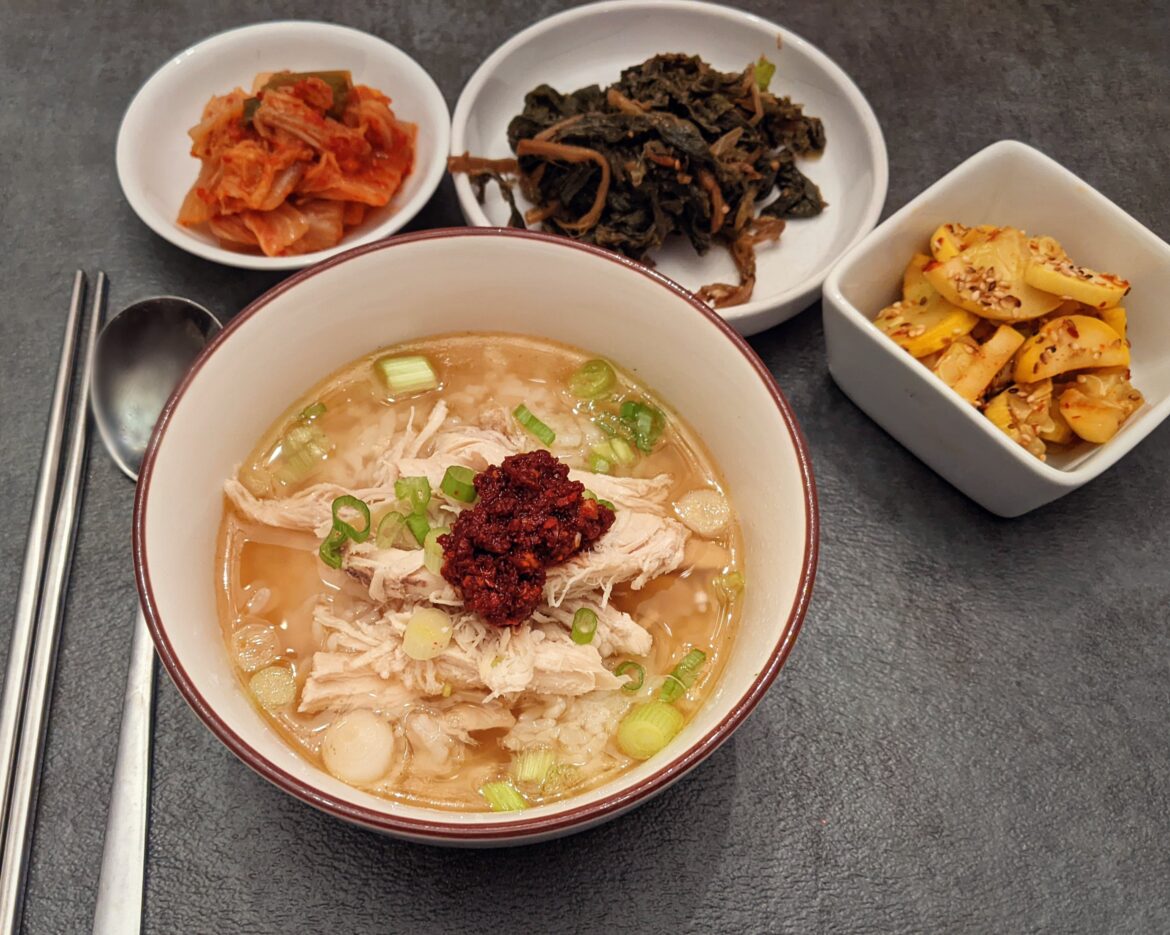 Baeksuk, stir fried siraegi, hobak bokkeum using yellow squash.
