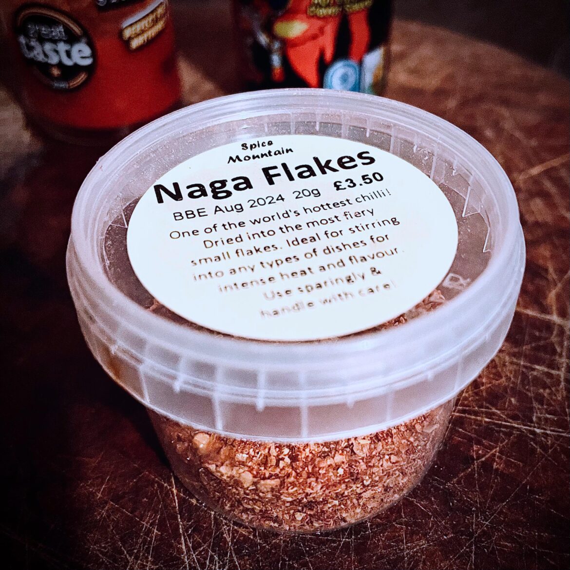 These are some of the hottest flakes I’ve tried in a long time, just a pinch is enough to numb the tongue and bring on the sweats. Fantastic flavour. I found them in Borough Market, London.