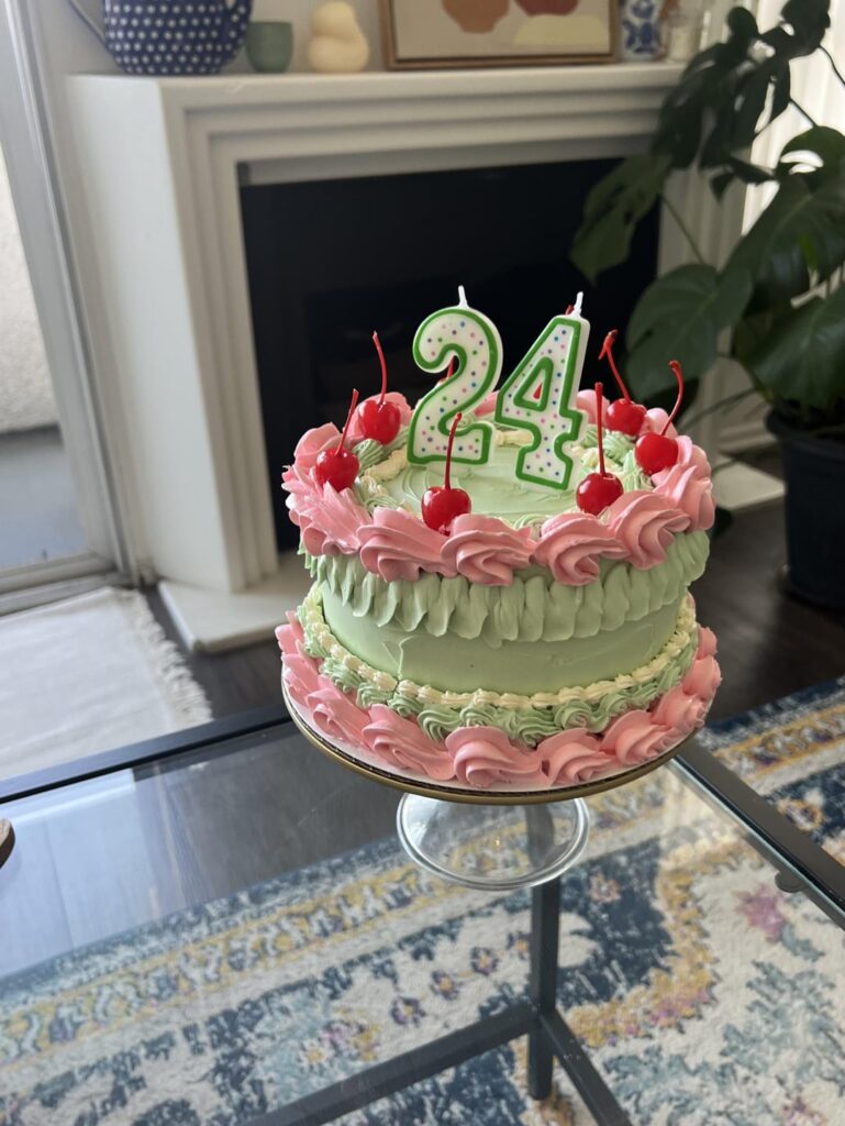 Vanilla, raspberry & rose birthday cake!