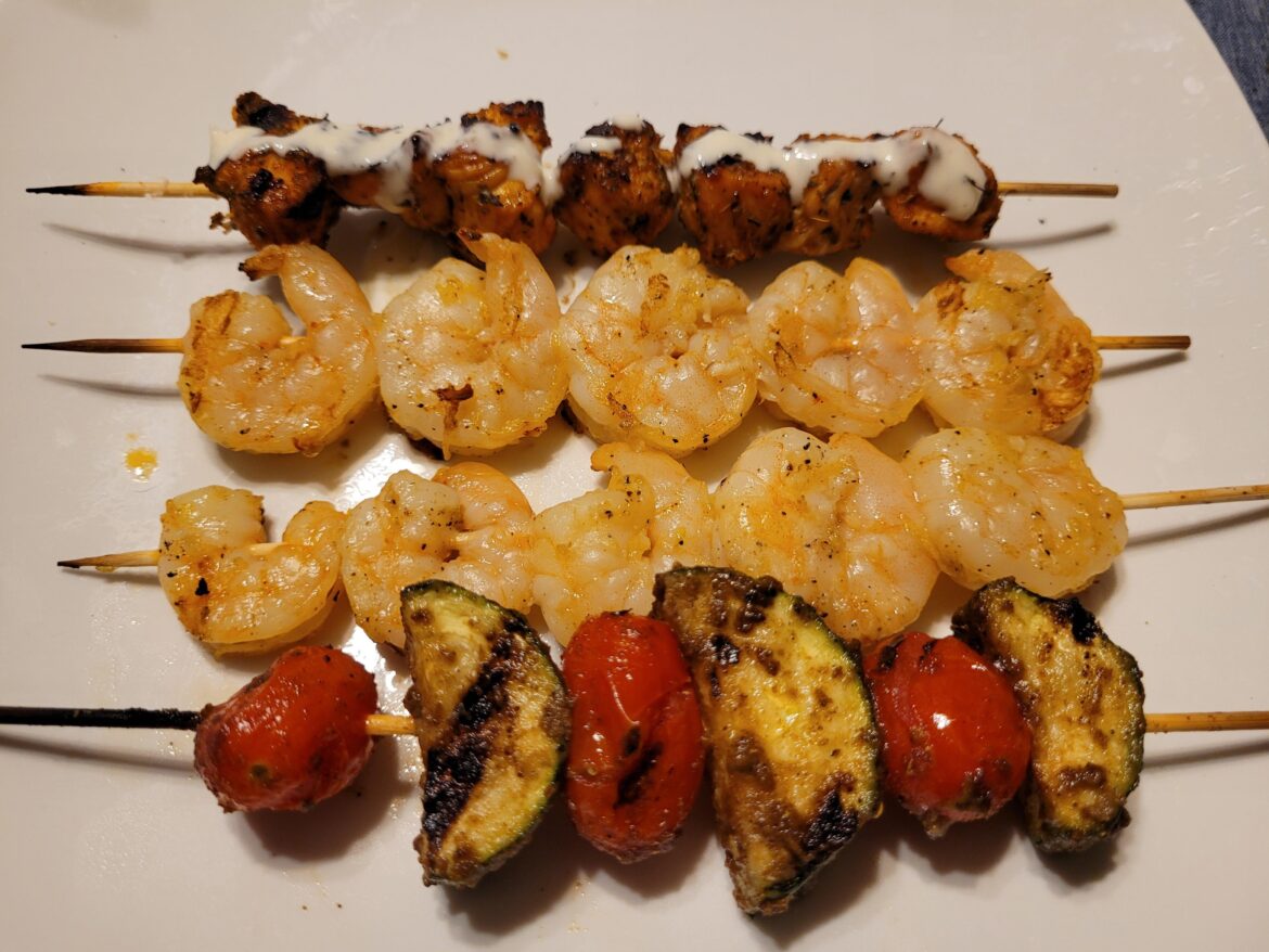 Backyard Shrimp, Chicken, and Veggie Kebab with Garlic Aioli (marketplace item) 8/10