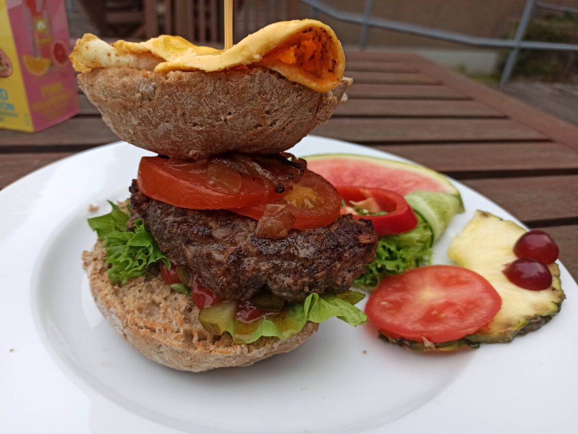 This burger with flipped bun served in Rotterdam, Netherlands