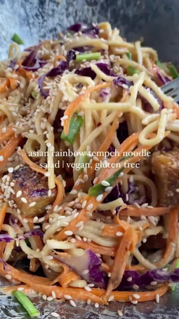 Asian Rainbow Tempeh Noodle Salad