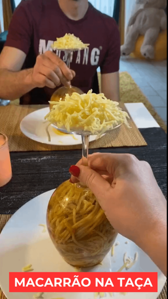 Pasta with meatball in crystal glass