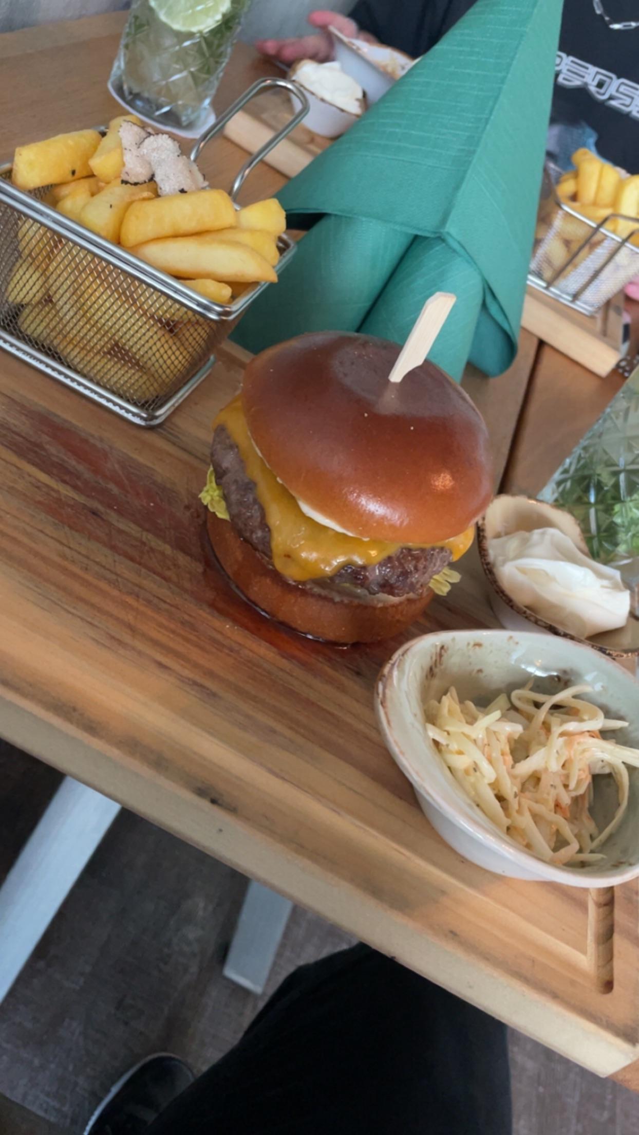 Ate a Wagyu burger with truffle fries at a Japanese restaurant