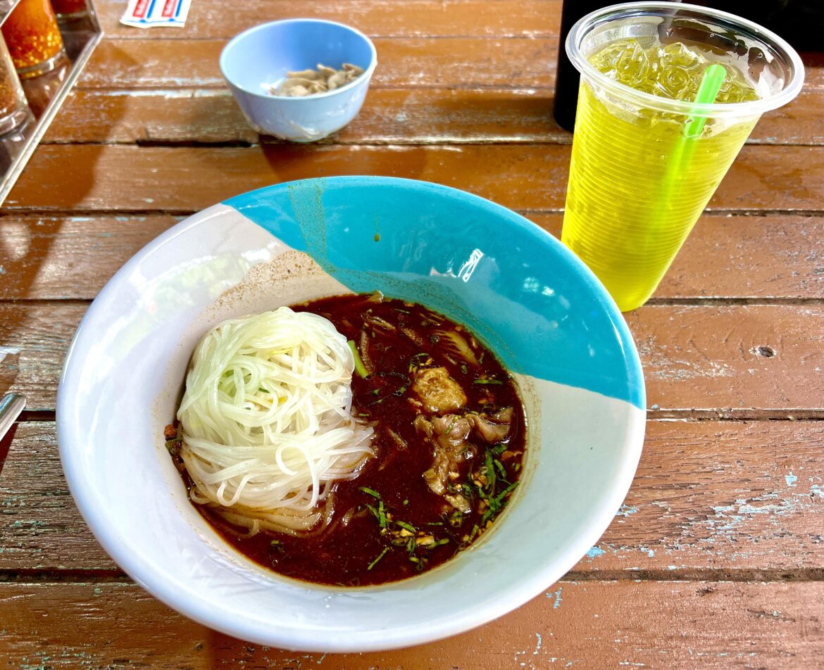 Boat Noodles with Beef and Chrysanthemum Juice in Ayutthaya