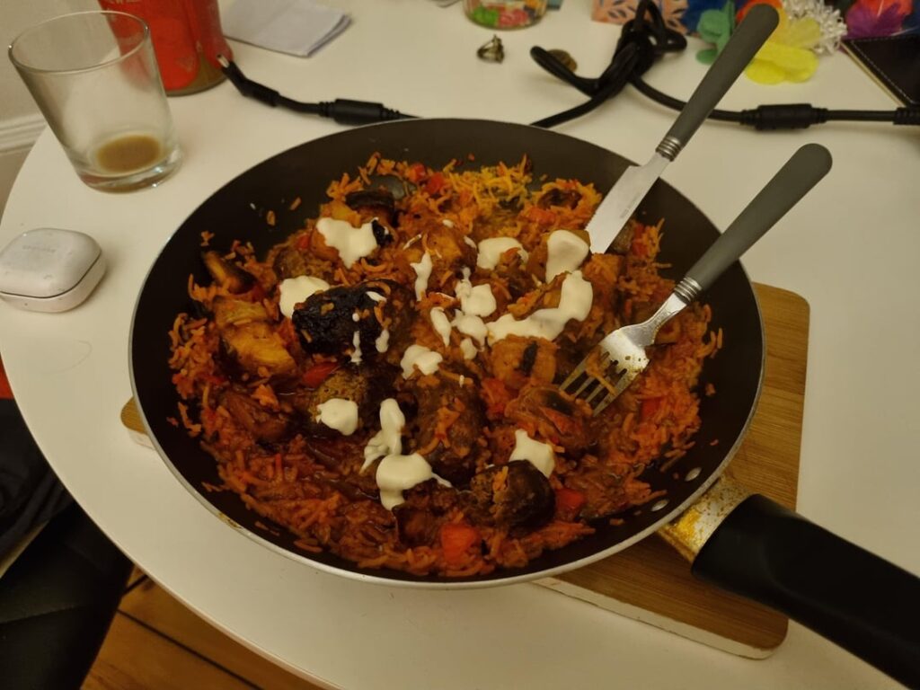 Drunken mess on a frying pan