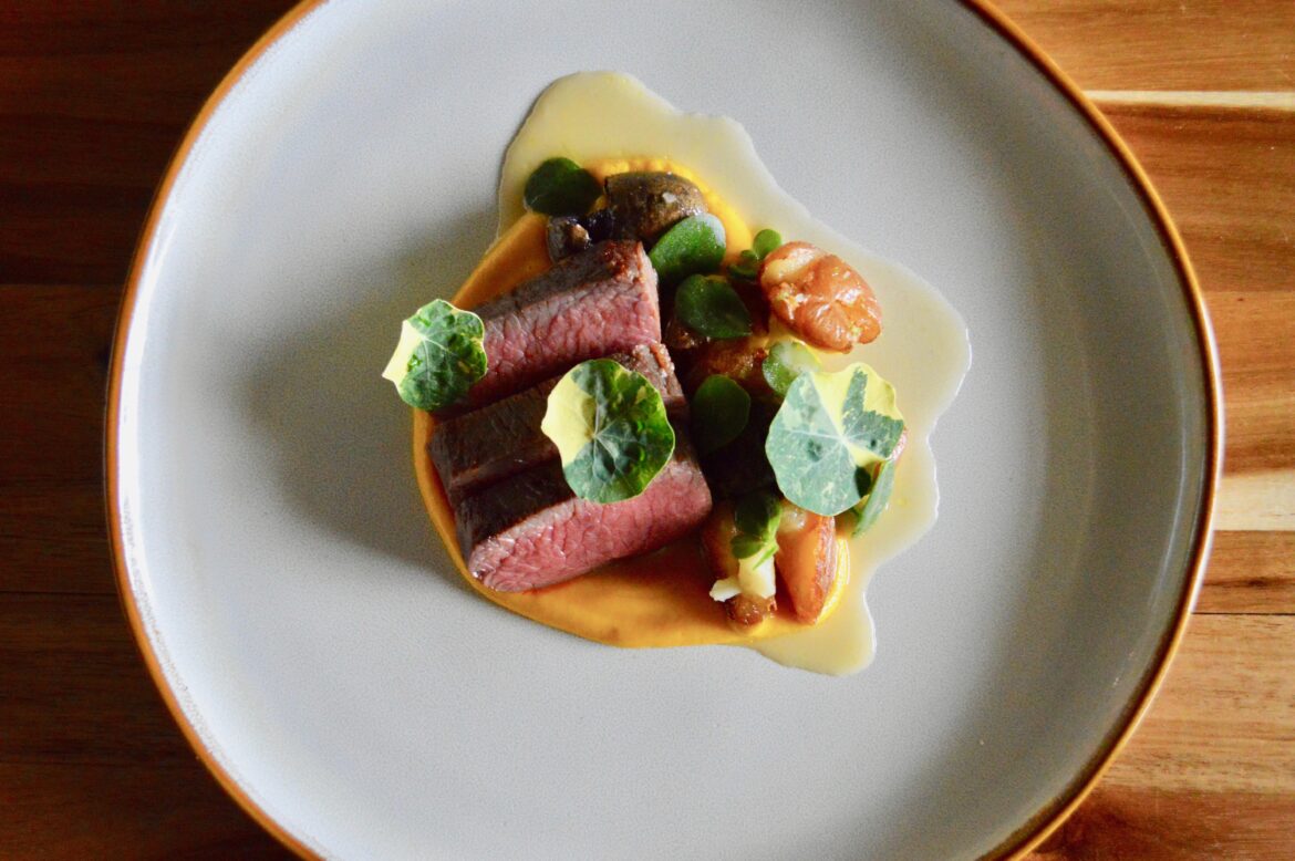 Lamb Loin, Curried Carrot, Brown Butter Roasted Potato, Purslane, Nasturtium