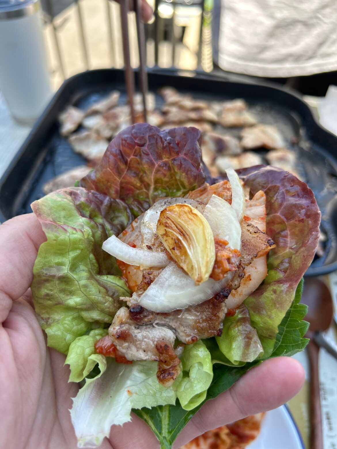 Samgyupsal with home-grown kimchi