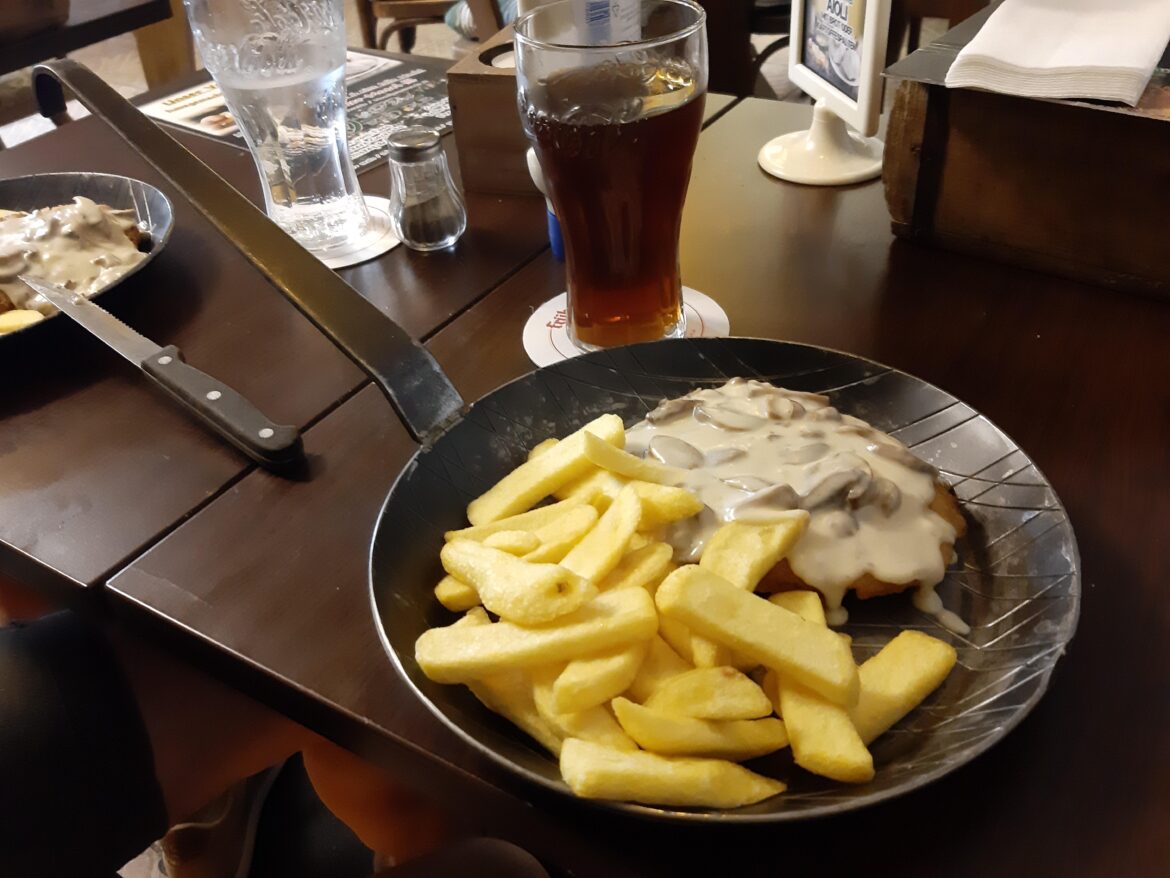 Tasty schnitzel in a pan