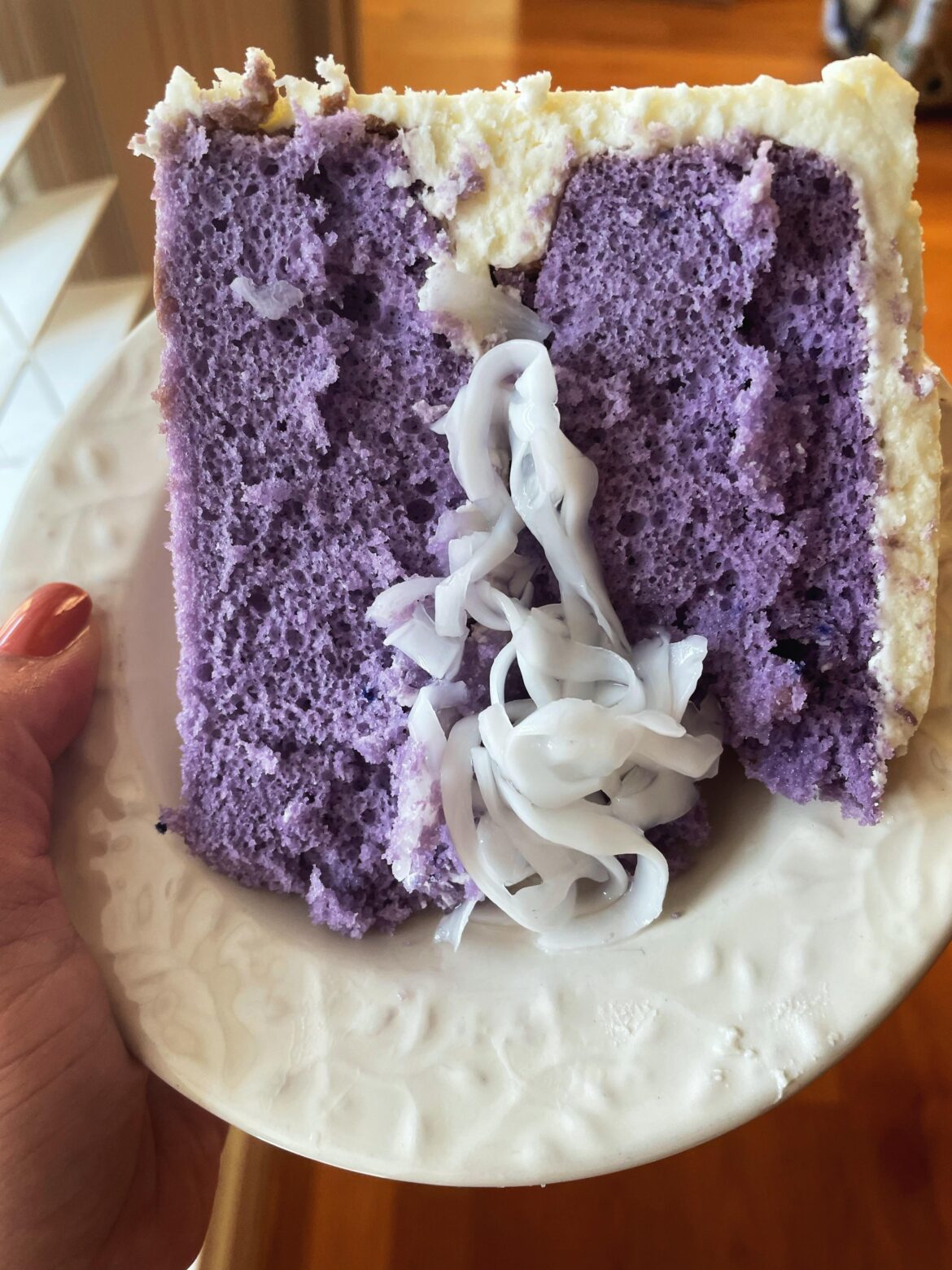 Homemade Ube cake with macapuno layer