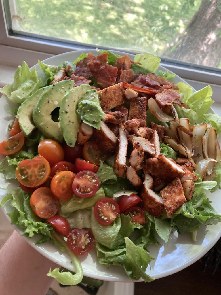 Blackened chicken cobb salad w/ sautéed vidalia onions