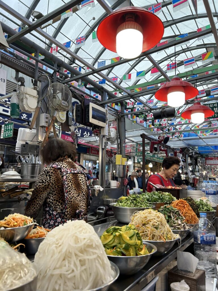 Kalguksu and mandu stall in Gwangjang market in Seoul, South Korea