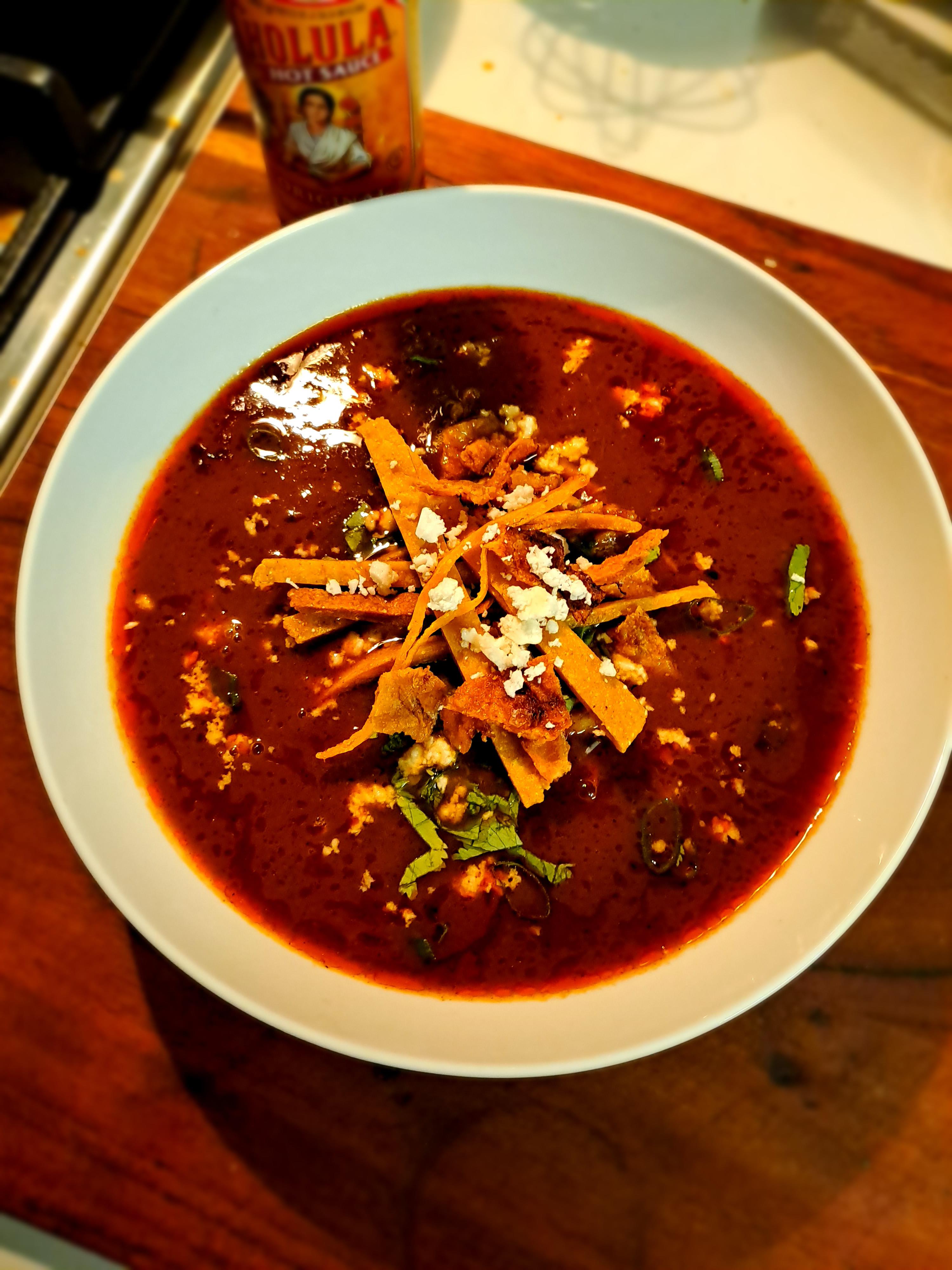 Tortilla Soup. Chicken, hand pressed tortilla chips, herbs... made with