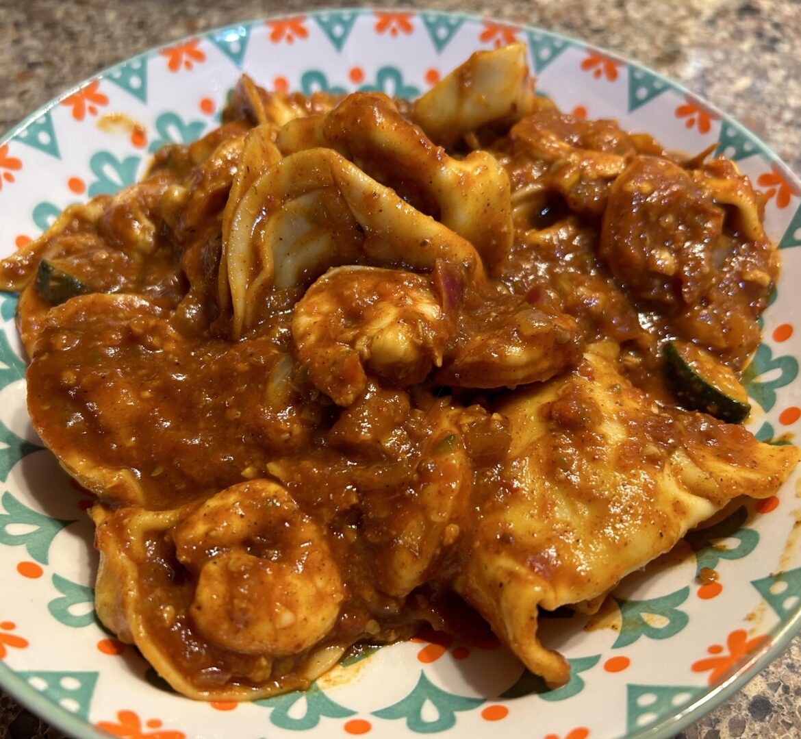 Spicy Chicken Tortellini and Shrimp
