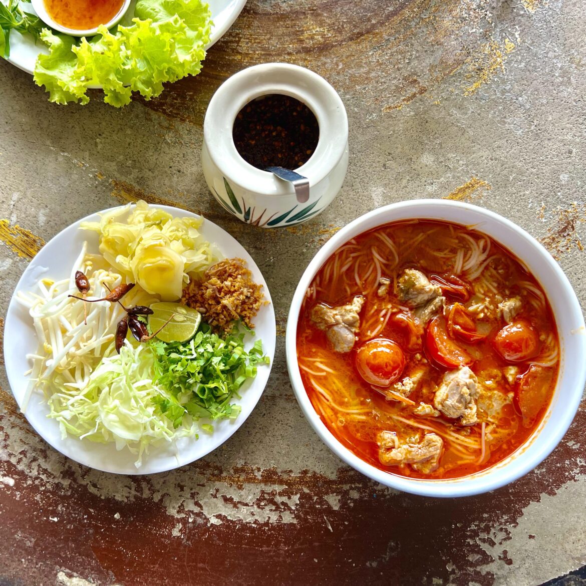 Spicy pork noodles in San Klang, Thailand