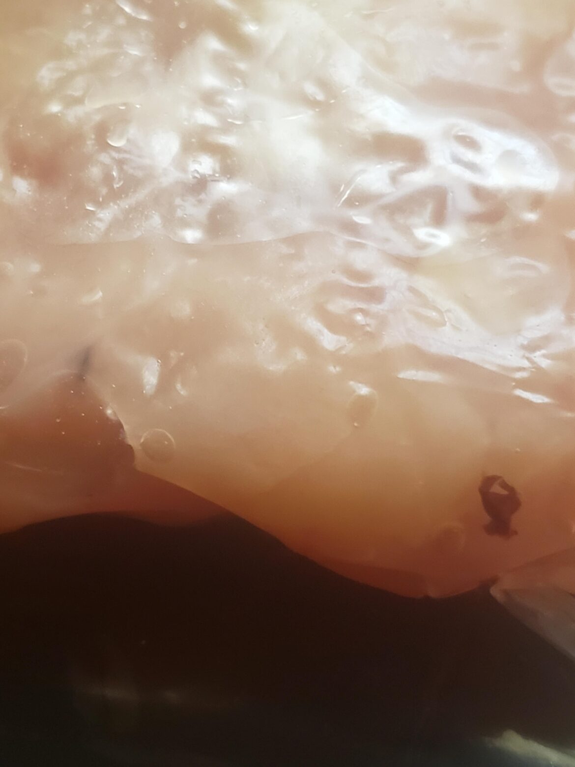 Brownish stuff floating in Chicken Breast Strips.